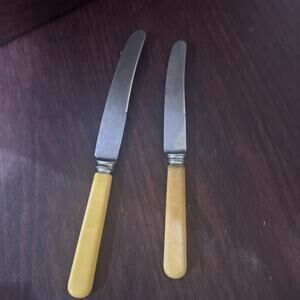 George Butler Bone Effect Knife Pair Stainless Steel Sheffield England VTG